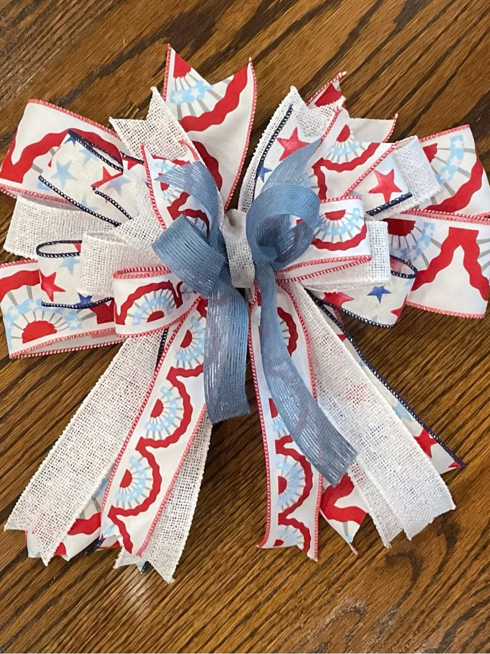 Patriotic Red, White & Blue Holiday Wreath Bow